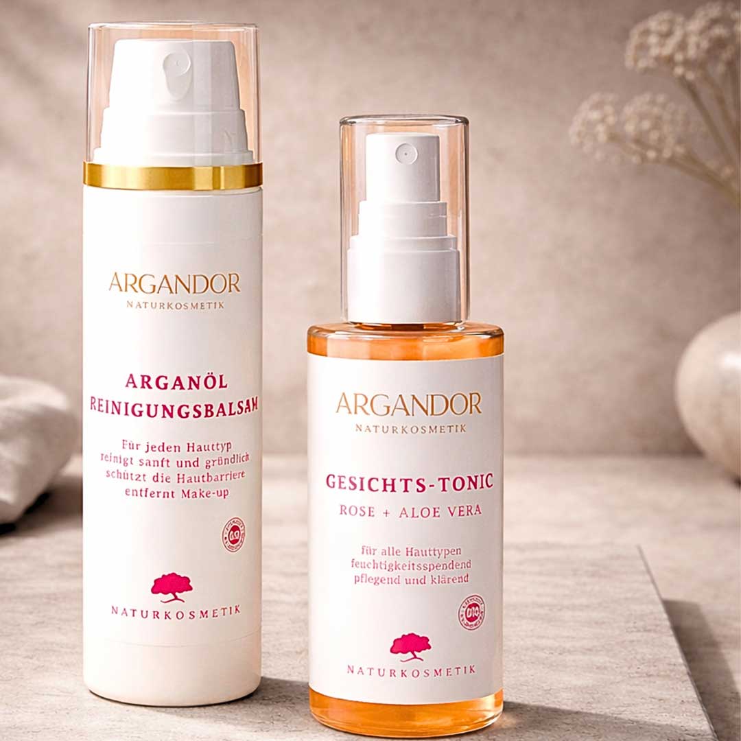 Pflegeset CLEAN: Arganöl Reinigungsbalsam & Gesicht-Tonic Aloe Vera
