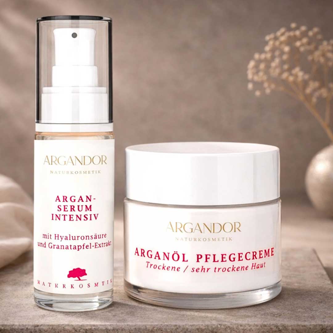 Pflegeset COMFORT: Argan-Serum Intensiv & Arganöl Pflegecreme trockene Haut
